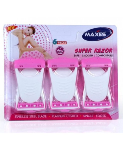 White and Pink Plastic Maxes Super Ladies Razor pack of 6